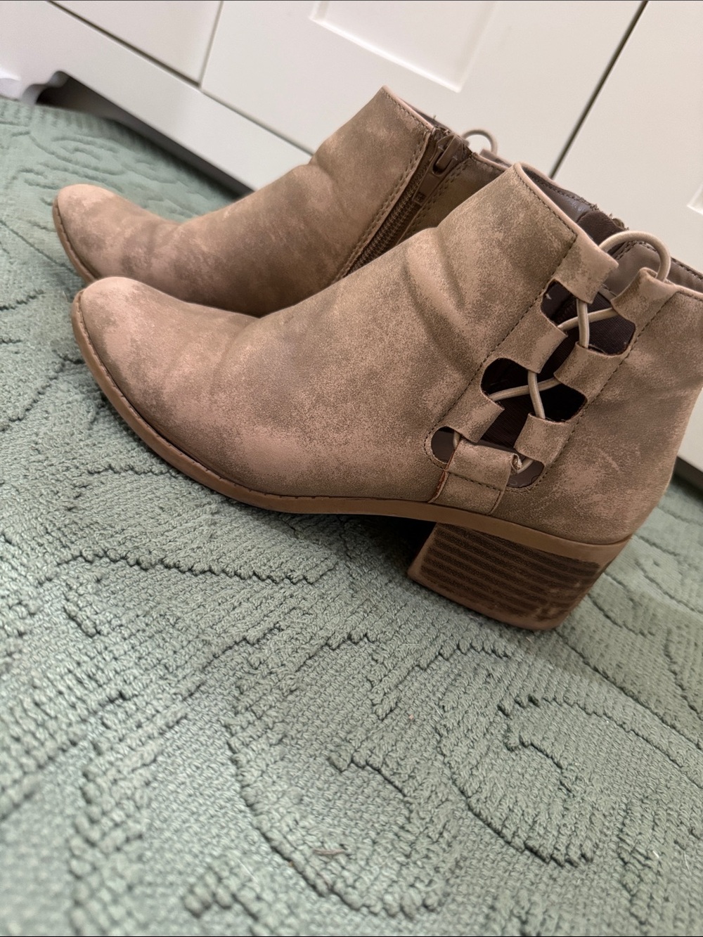 Cityclassified Taupe Ankle Booties with Side Cutout Detail
